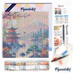 Mini Diamond Painting 25x25cm avec cadre - Pagode et Mont Fuji
