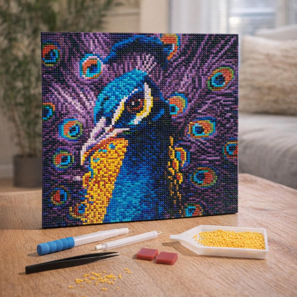 Mini Diamond Painting 25x25cm avec cadre - Paisible au pied du sapin de Noël