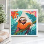 Mini Diamond Painting 25x25cm avec cadre - Paresseux Tropical