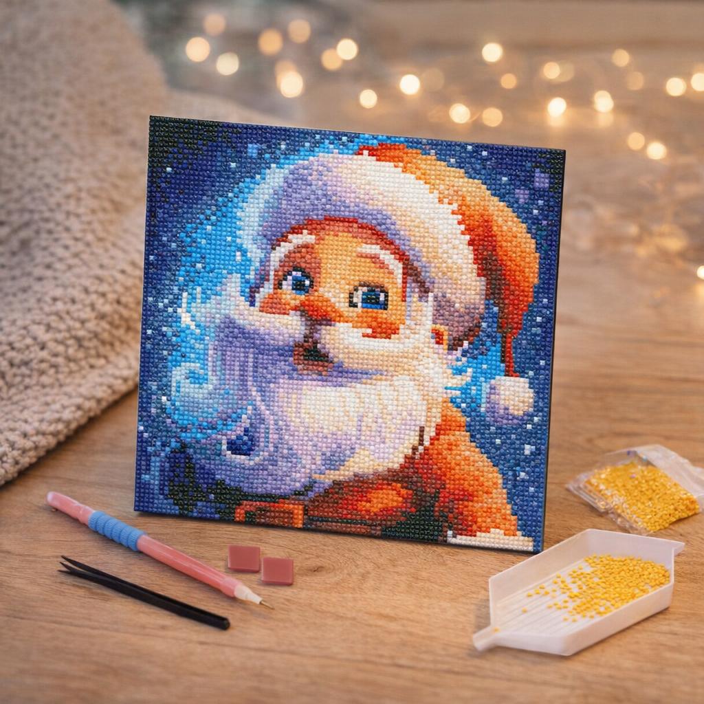 Mini Diamond Painting 25x25cm avec cadre - Père Noël Souriant