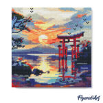Mini Diamond Painting 25x25cm avec cadre - Porte Torii au coucher du soleil