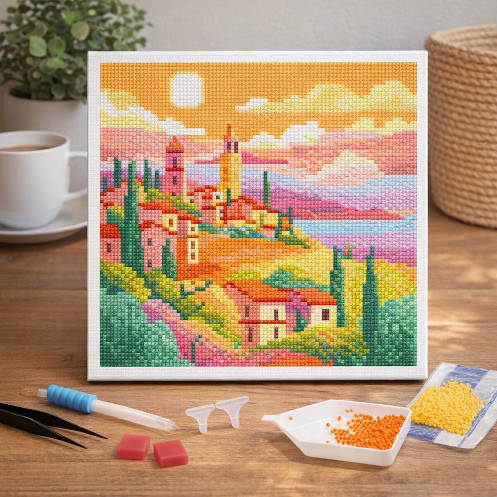 Mini Diamond Painting 25x25cm avec cadre - Printemps en Toscane