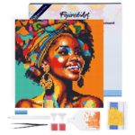 Mini Diamond Painting 25x25cm avec cadre - Reine Africaine Pop Art