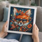 Mini Diamond Painting 25x25cm avec cadre - Renard Fantaisie et Fleurs