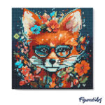 Mini Diamond Painting 25x25cm avec cadre - Renard Fantaisie et Fleurs