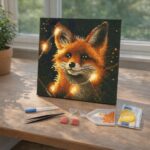 Mini Diamond Painting 25x25cm avec cadre - Renard Roux et Lumière