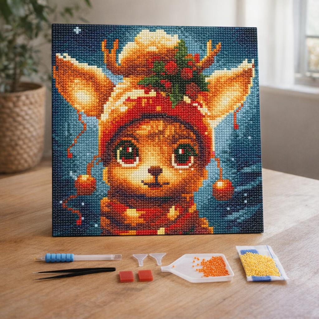 Mini Diamond Painting 25x25cm avec cadre - Renne Mignon Fantaisie