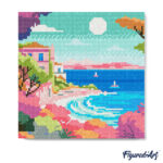 Mini Diamond Painting 25x25cm avec cadre - Riviera Française Colorée