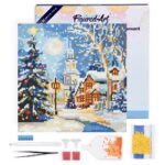 Mini Diamond Painting 25x25cm avec cadre - Rue de Noël Enneigée