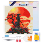 Mini Diamond Painting 25x25cm avec cadre - Samourai au coucher du soleil