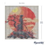 Mini Diamond Painting 25x25cm avec cadre - Samourai au coucher du soleil