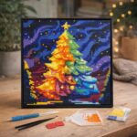 Mini Diamond Painting 25x25cm avec cadre - Sapin de Noël Coloré