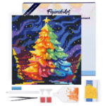 Mini Diamond Painting 25x25cm avec cadre - Sapin de Noël Coloré