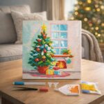 Mini Diamond Painting 25x25cm avec cadre - Sapin et Cheminée