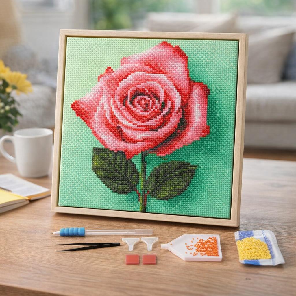 Mini Diamond Painting 25x25cm avec cadre - Superbe Rose