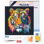 Mini Diamond Painting 25x25cm avec cadre - Tigre Abstrait Pop Art