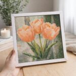 Mini Diamond Painting 25x25cm avec cadre - Tulipes Pêche