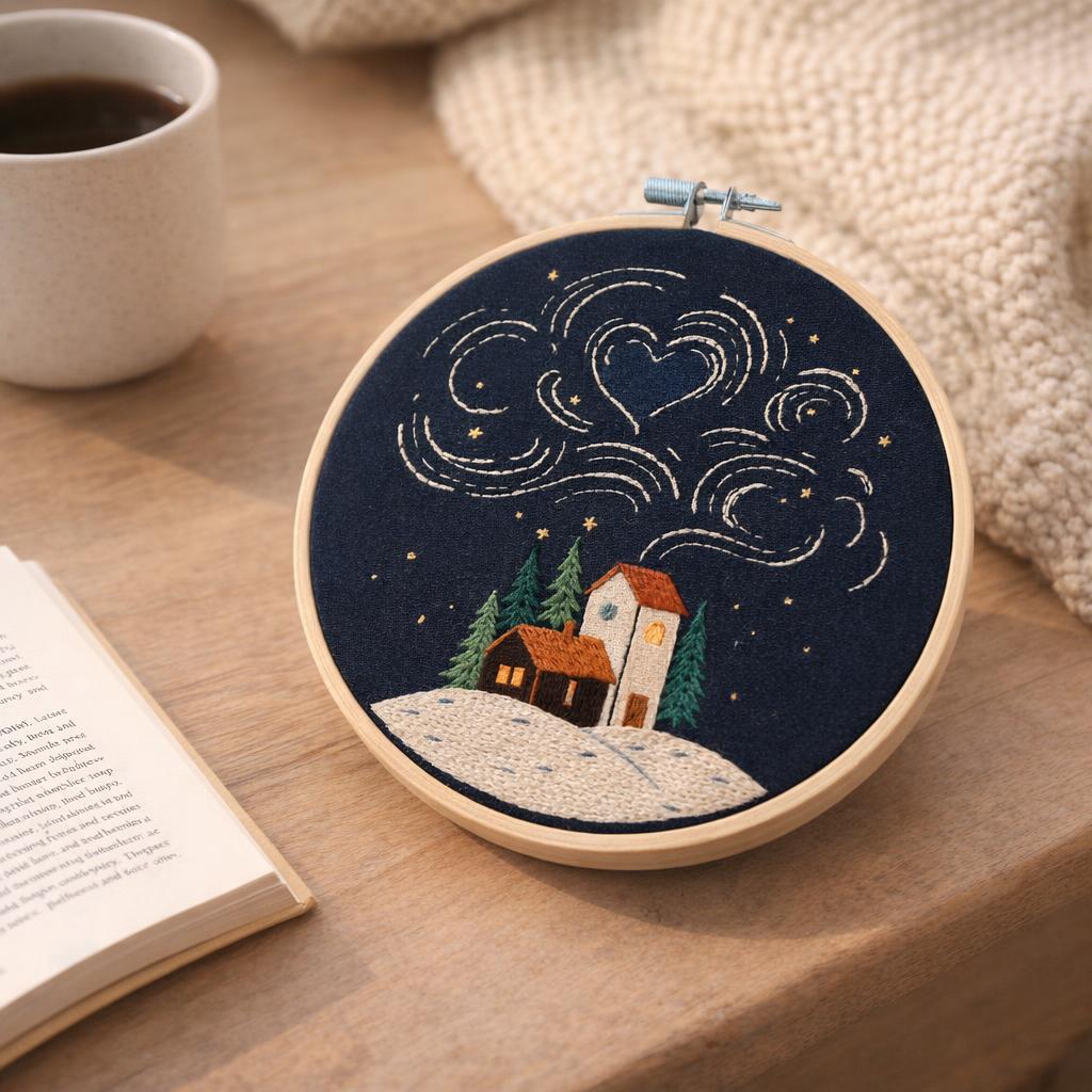 Kit Broderie Nuit étoilée - Tambour 20cm Kit Broderie Nuit étoilée - Tambour 20cm