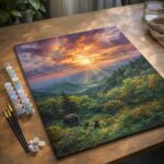 Ours et coucher de soleil - Toile roulée