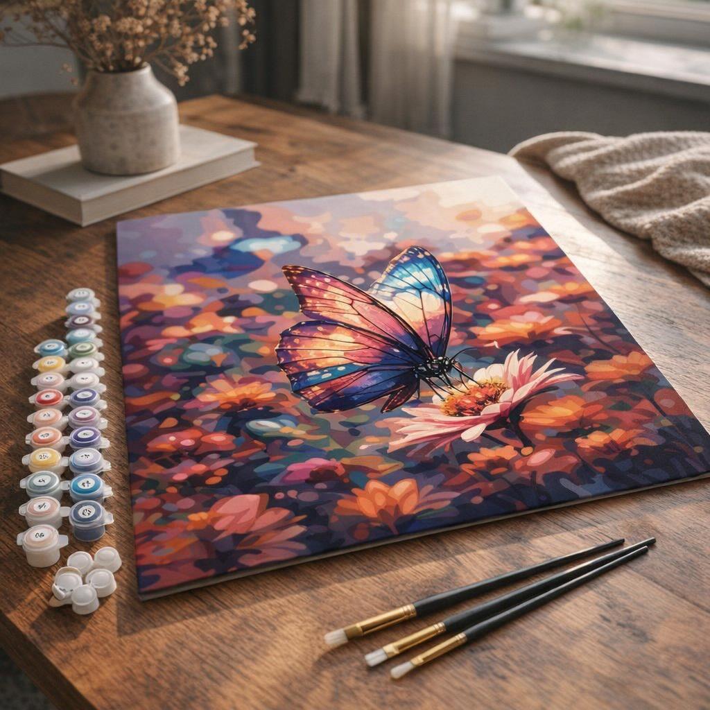 Papillons et Fleurs bleues - Toile roulée