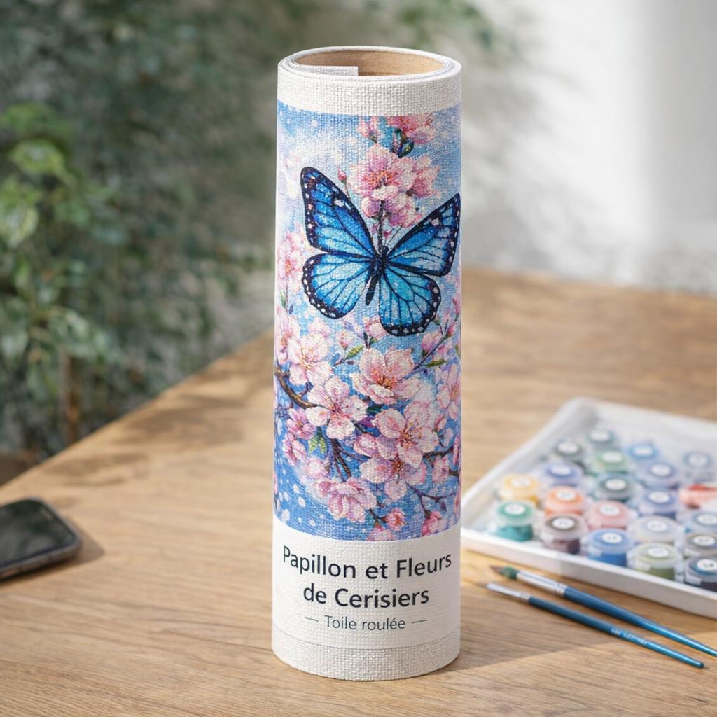 Papillon et Fleurs de Cerisiers - Toile roulée
