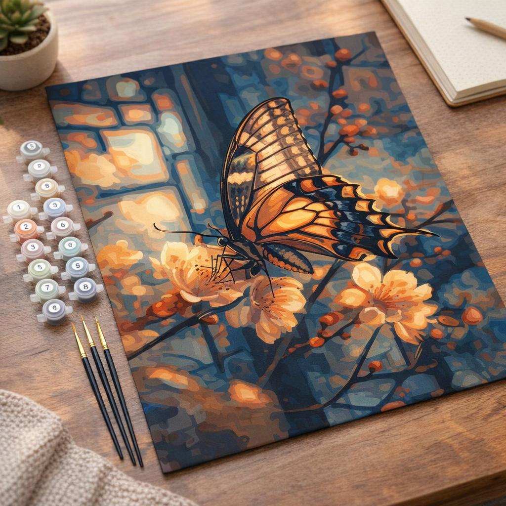 Papillons et Fleurs bleues - Toile roulée