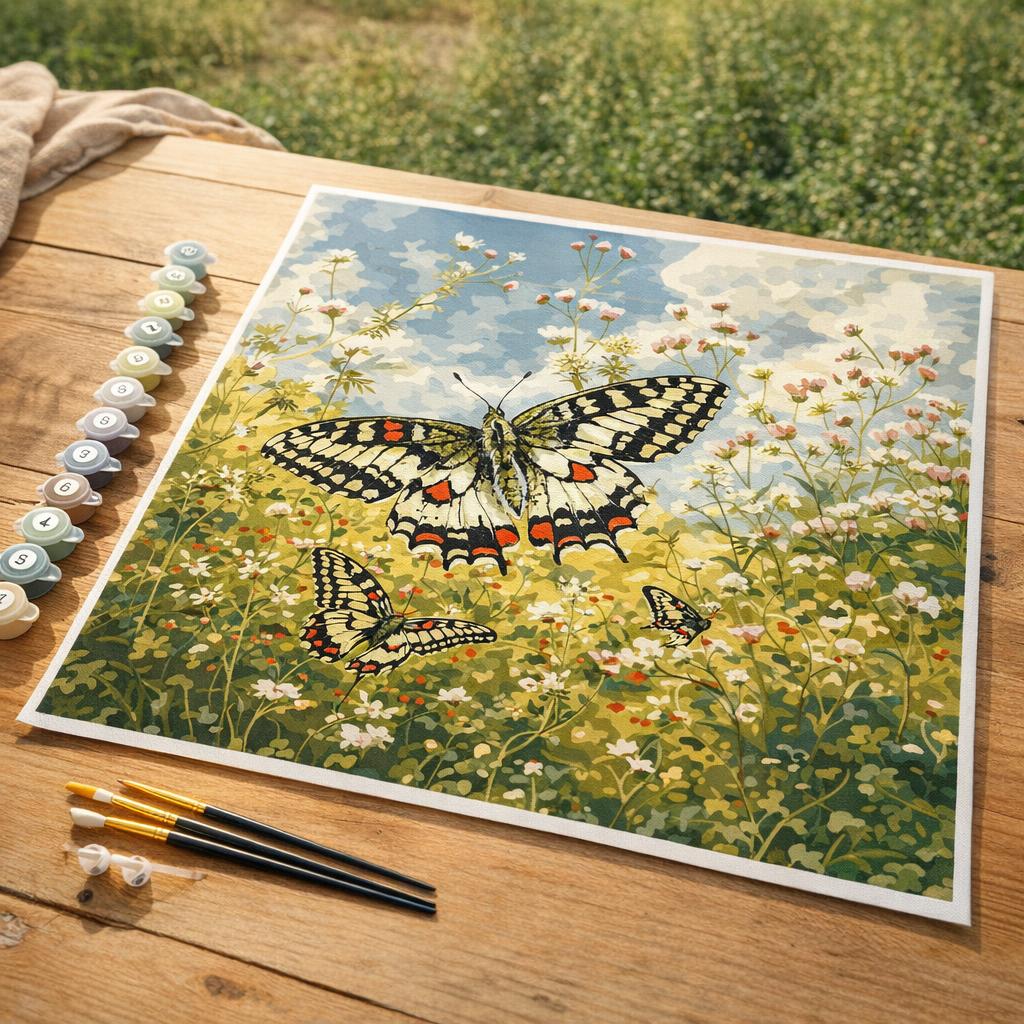 Papillon Proserpine et Fleurs des Champs - Toile roulée