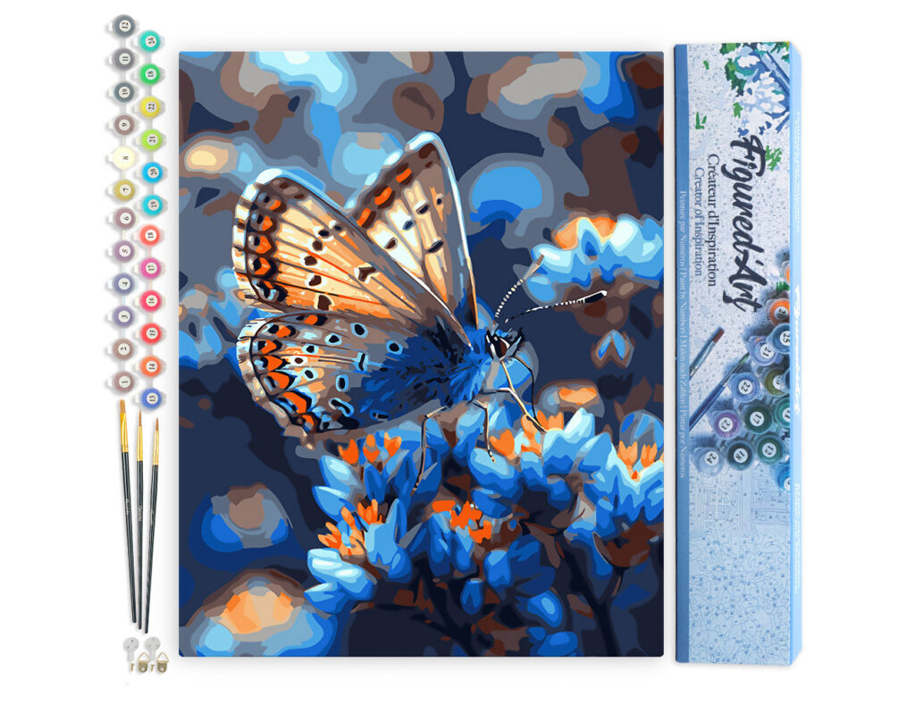 Papillons et Fleurs bleues - Toile roulée