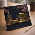 Peinture à gratter - Temple Yakushiji au Japon