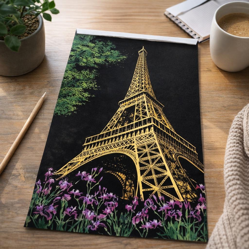 Peinture à gratter - Tour Eiffel à Paris