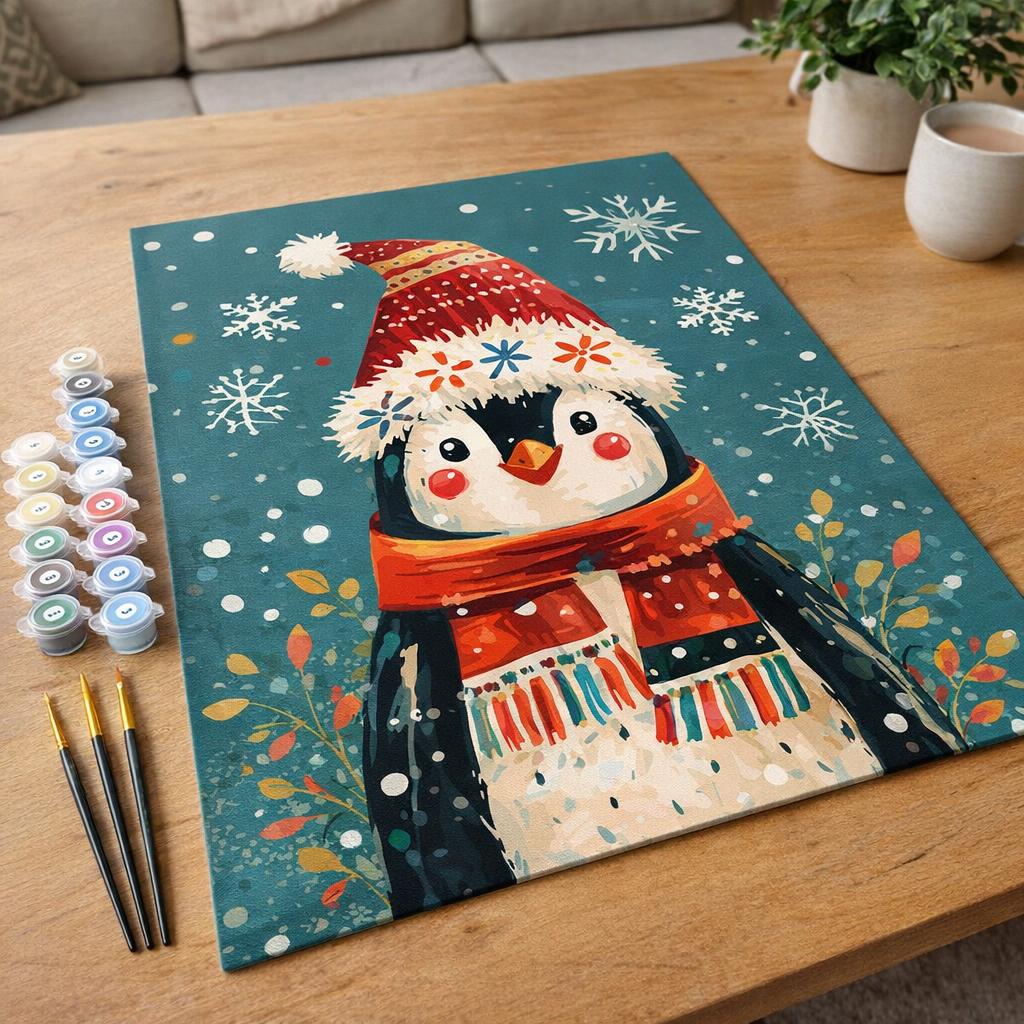 Petit Pingouin de Noël - Toile roulée