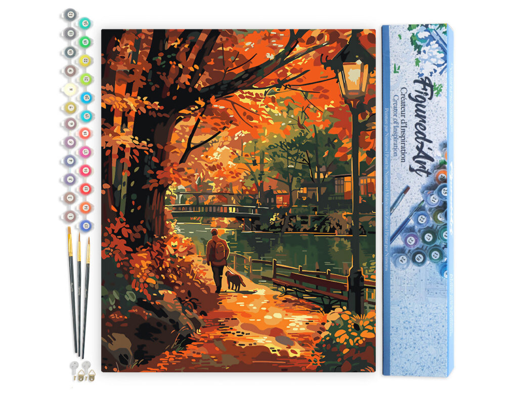 Promenade du chien en Automne - Toile roulée