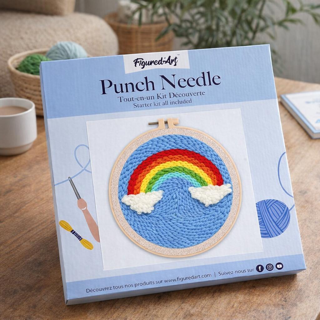 Punch Needle Arc en ciel et Nuages
