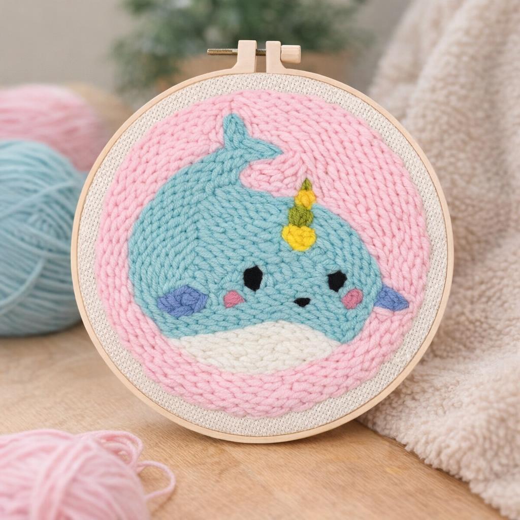 Baleine mignonne punch needle
