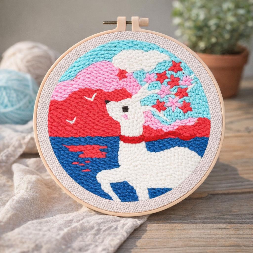 Punch Needle Biche et Fleurs