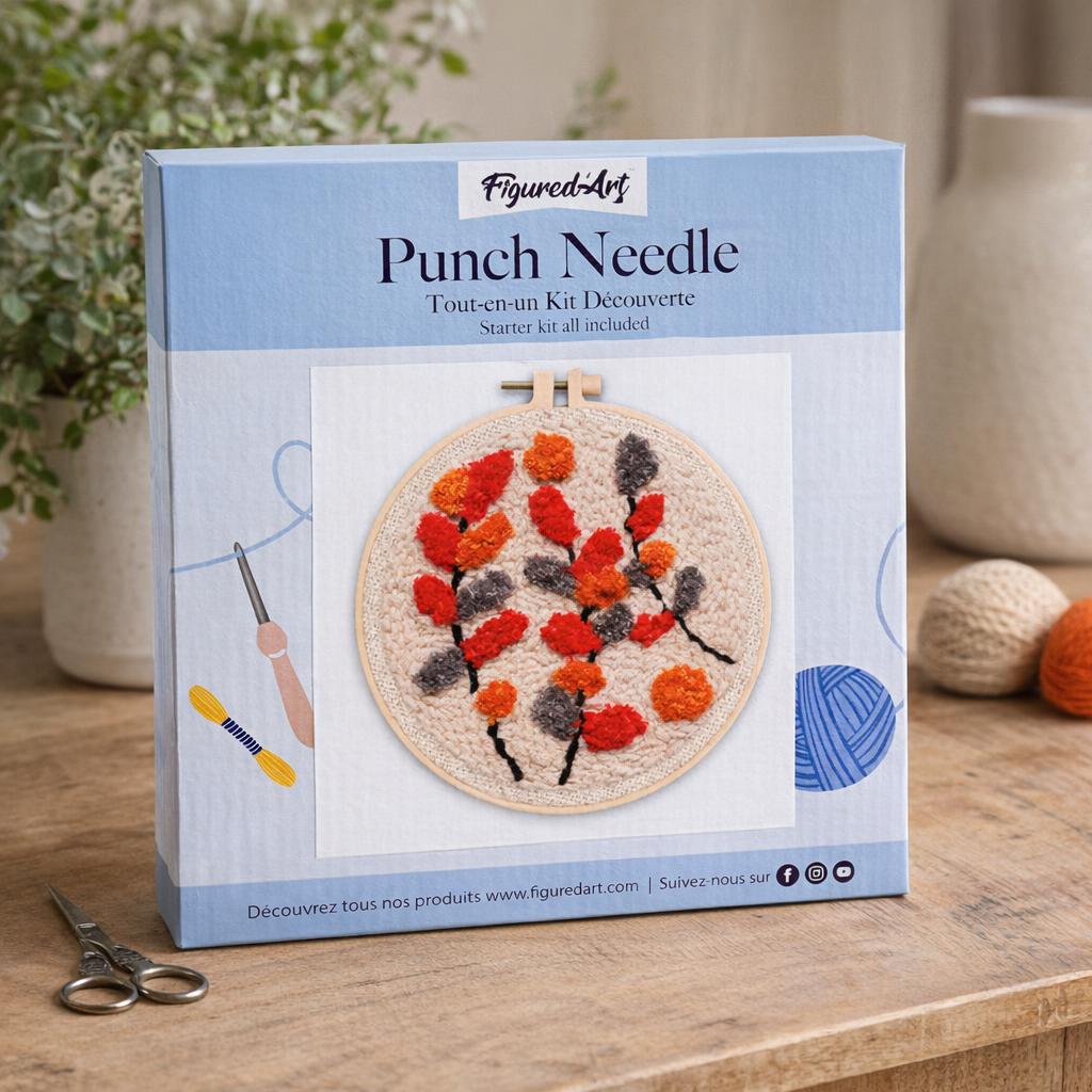 Punch Needle Branches colorées sur fond beige