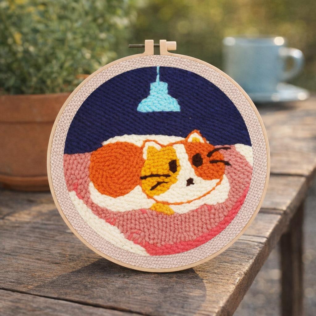 Punch Needle Chat dans son couffin