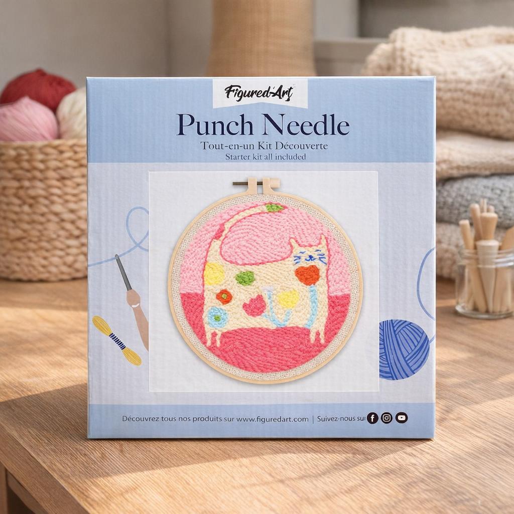Punch Needle Chat fleuri