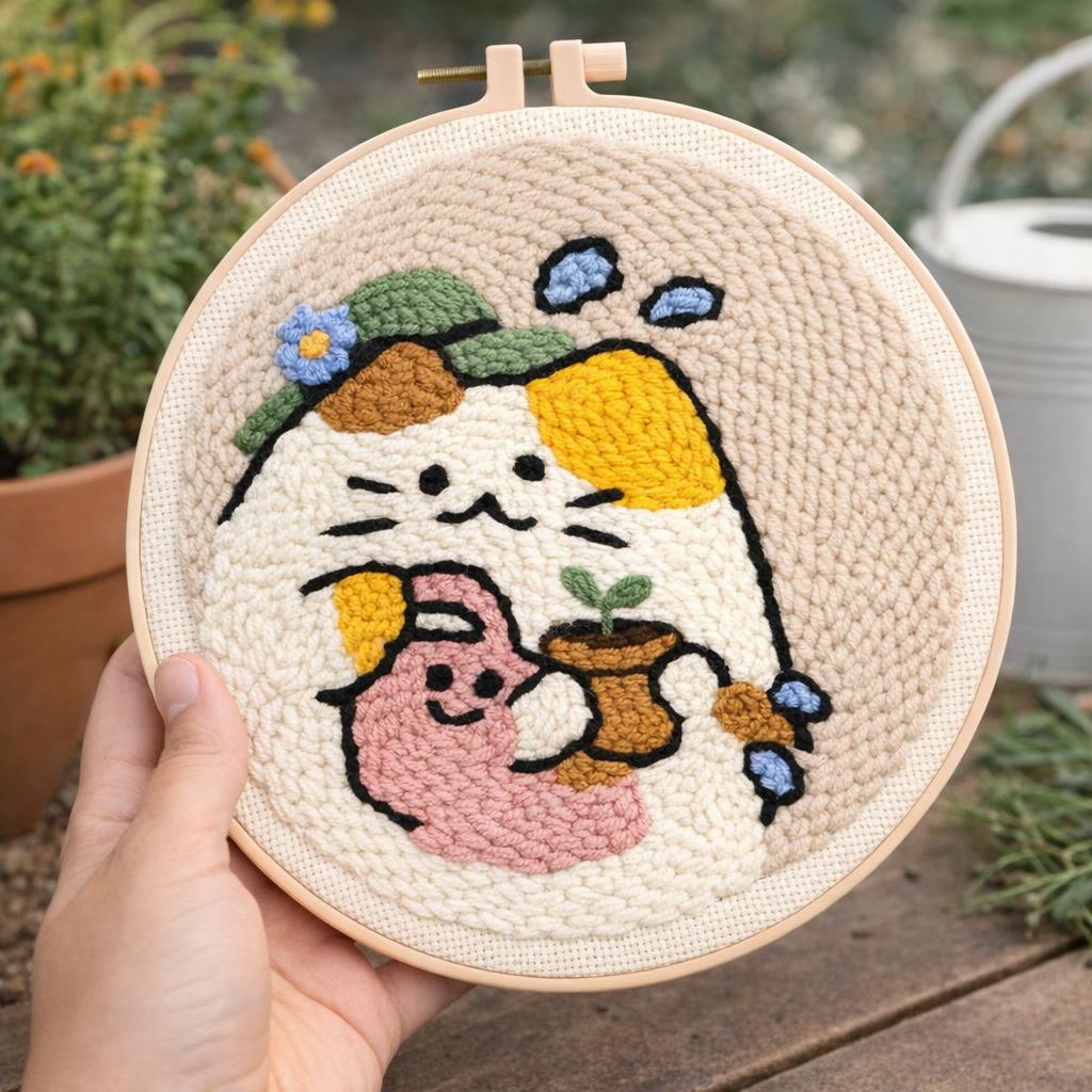 Punch Needle Chat jardinier