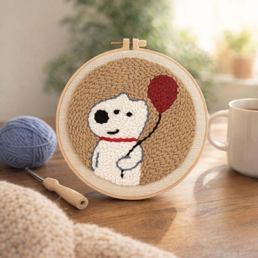 Punch Needle Chien blanc et ballon