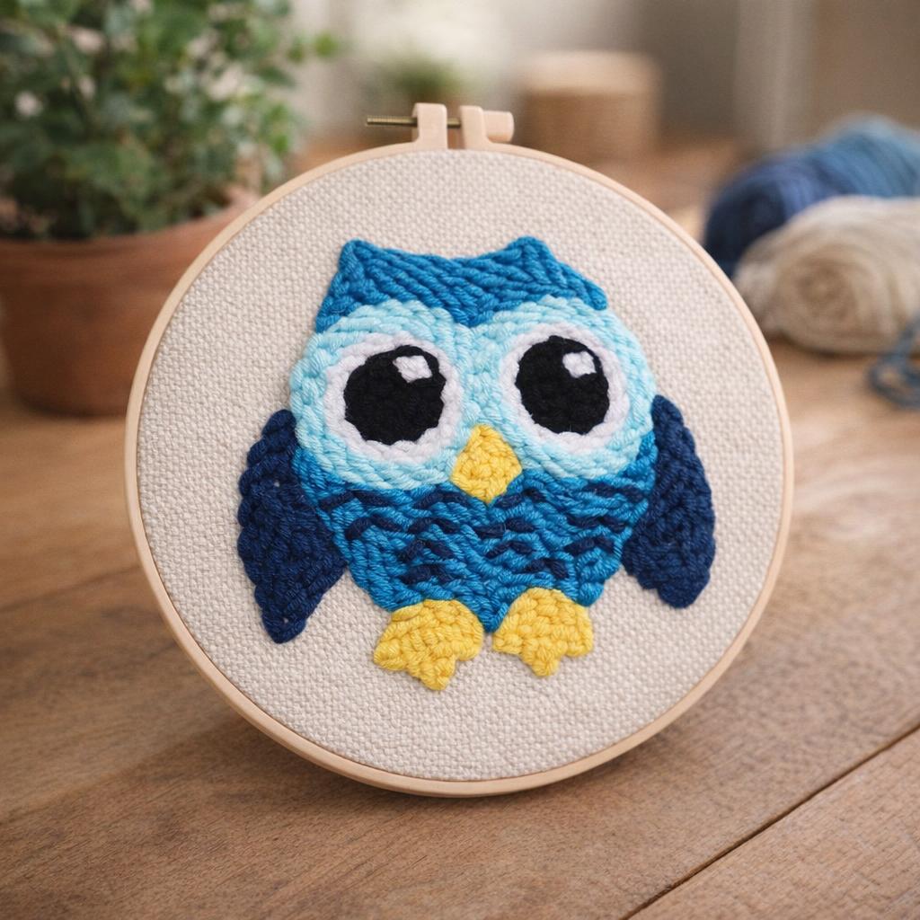 Punch Needle Chouette bleue