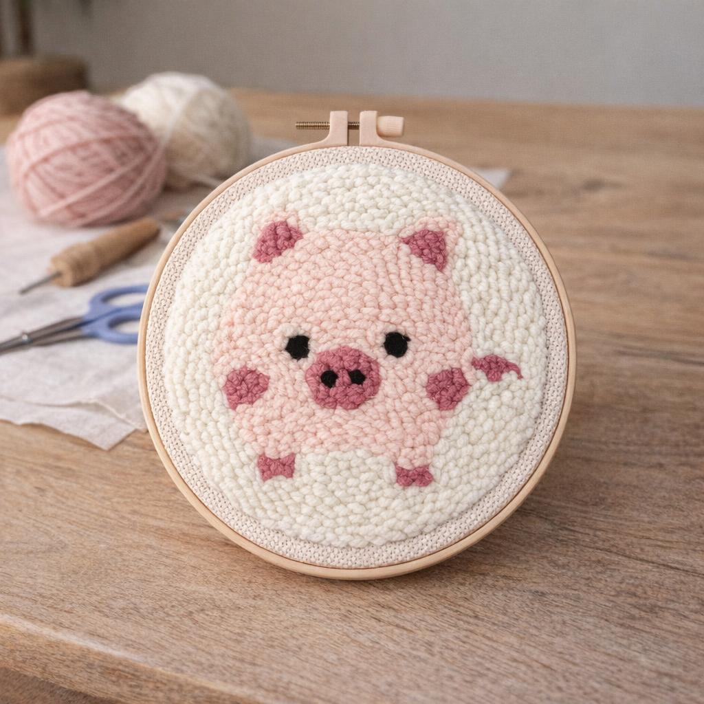 Punch Needle Cochon rose