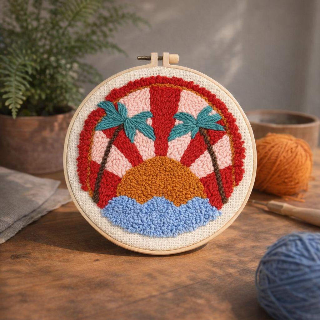 Punch Needle Coucher de soleil tropical