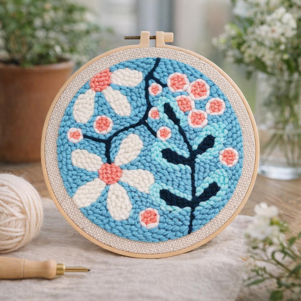 Punch Needle Explosion de Fleurs blanches