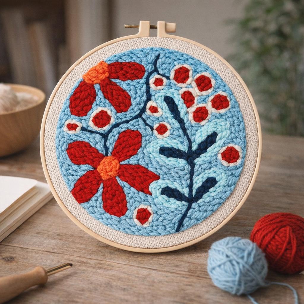 Punch Needle Explosion de Fleurs rouges