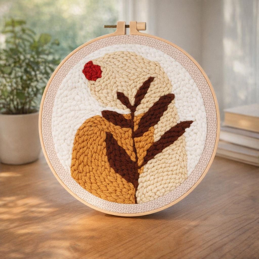 Punch Needle Feuille et Soleil Rouge