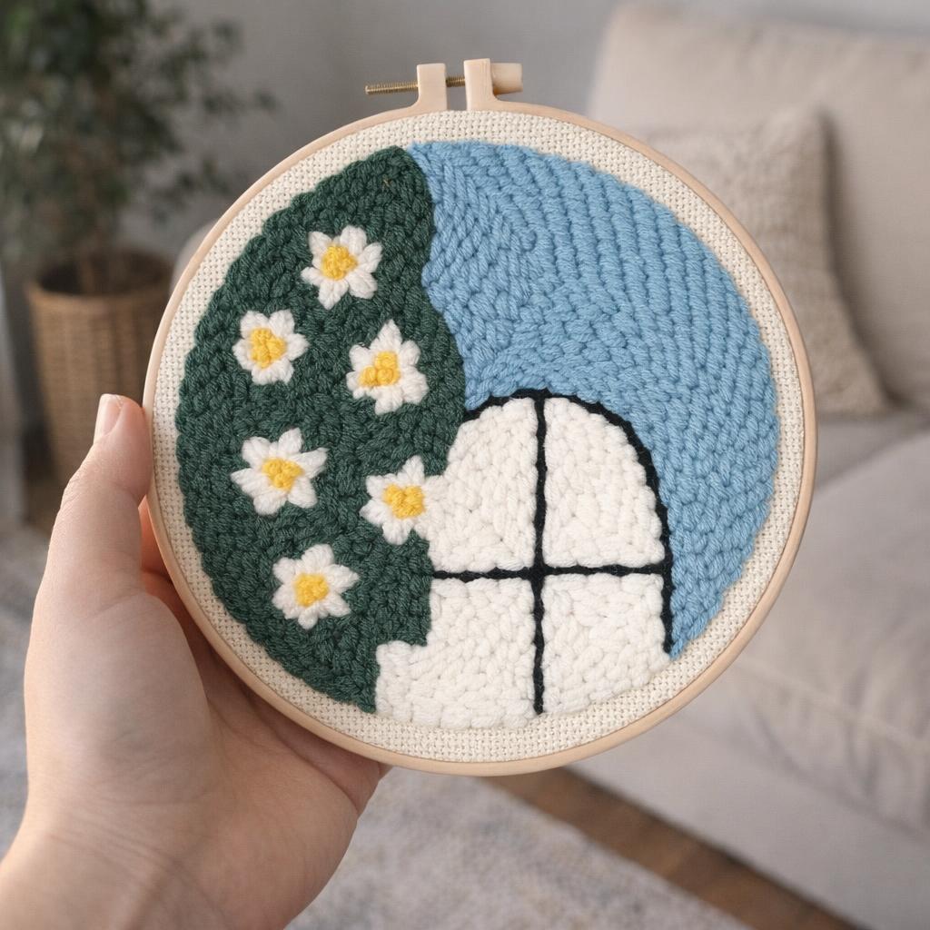 Punch Needle Fleur à la fenêtre