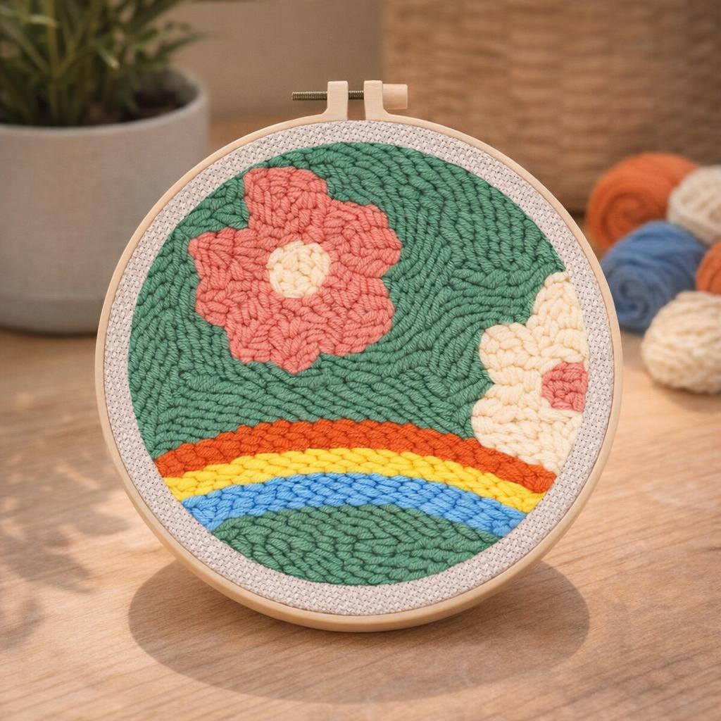 Punch Needle Fleurs et Arc en Ciel