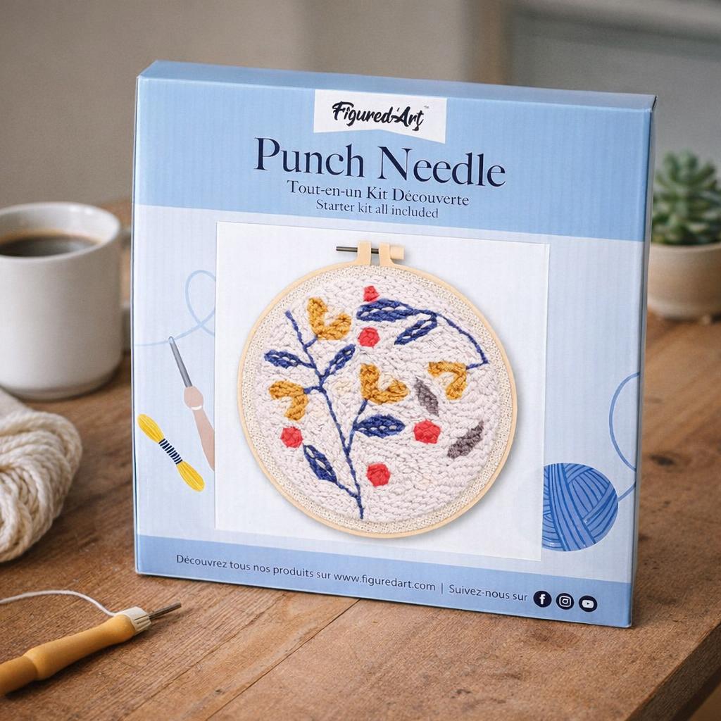 Punch Needle Houx sur fond bleu