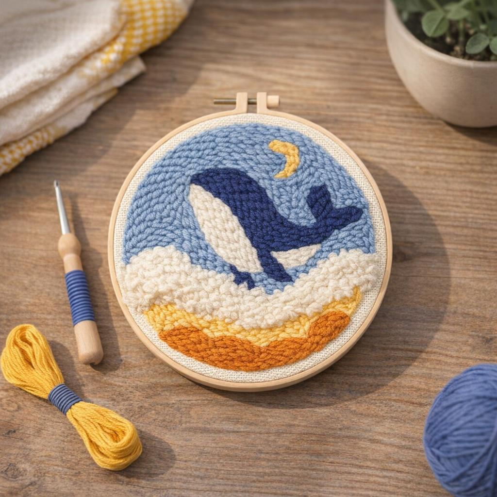 Punch Needle Jolie Baleine Bleue et Lune